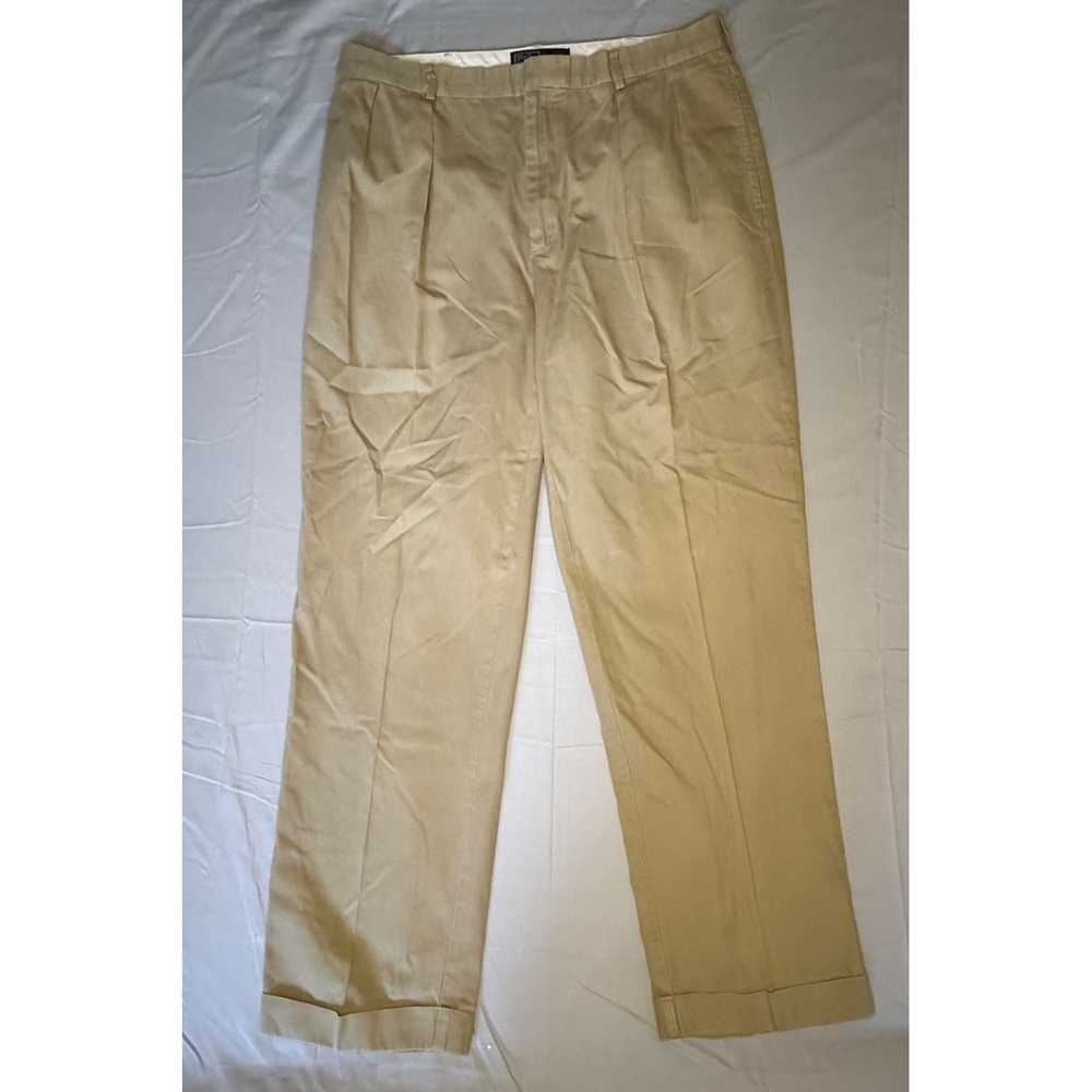 Polo Ralph Lauren‎ Andrew Pant Mens 38x32 Khaki Tan Pleated Chinos Preppy